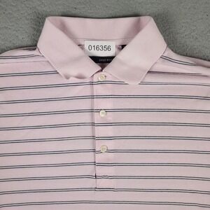 Greg Norman Polo Shirt Mens Size Medium Pink Striped Casual Short Sleeve STAINED